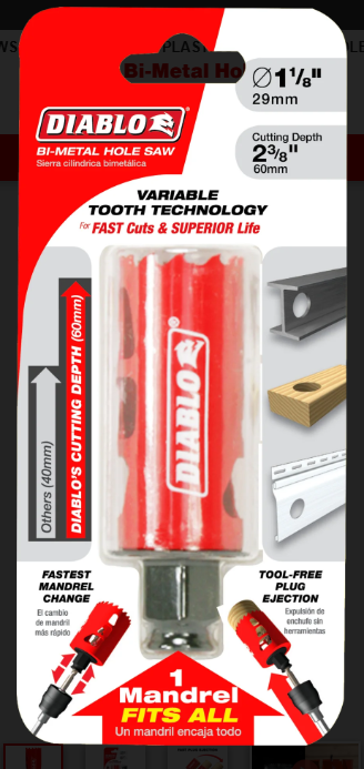 Diablo Tools DHS1125 1-1/8" Bi-Metal Hole Saw - Edmondson Supply