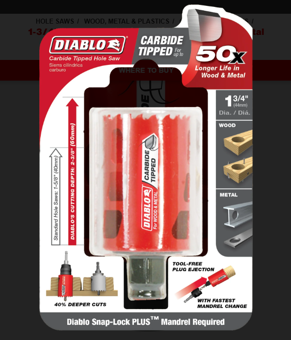 Diablo Tools DHS1750CT 1-3/4" Carbide Teeth Hole Saw for Wood and Metal - Edmondson Supply