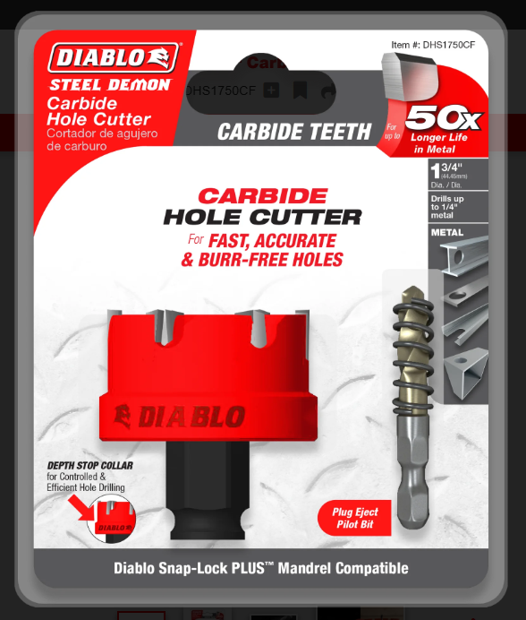 Diablo Tools DHS1750CF 1-3/4" Steel Demon™ Carbide Teeth Hole Cutter - Edmondson Supply