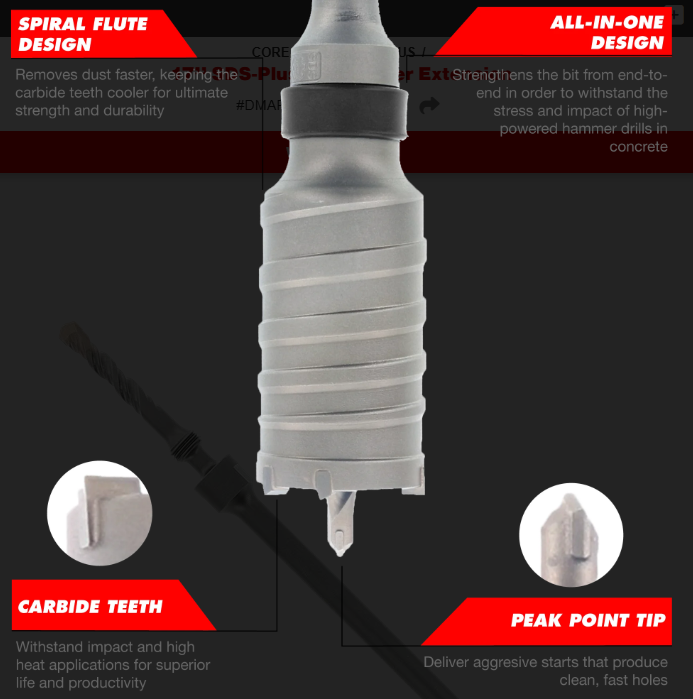 Diablo Tools DMAPLCC1940 17’’ SDS-Plus Core Cutter Extension - Edmondson Supply