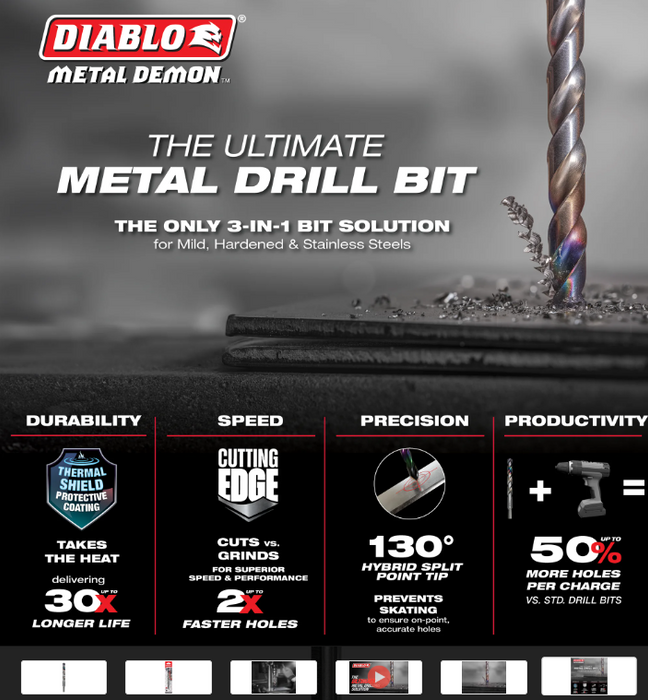 Diablo Tools DMD12JP1 1/2" Metal Demon™ Drill Bit for Mild, Hardened and Stainless Steels - Edmondson Supply