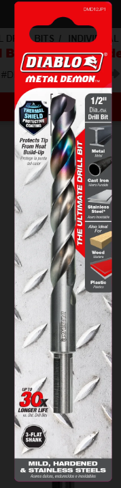 Diablo Tools DMD12JP1 1/2" Metal Demon™ Drill Bit for Mild, Hardened and Stainless Steels - Edmondson Supply