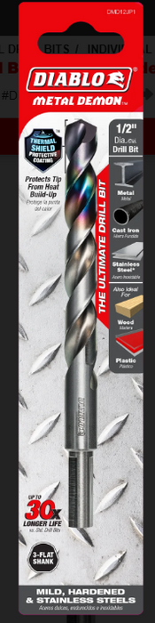 Diablo Tools DMD12JP1 1/2" Metal Demon™ Drill Bit for Mild, Hardened and Stainless Steels - Edmondson Supply