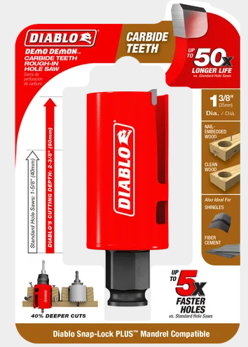 Diablo Tools DHS1375CTR  1-3/8" Demo Demon® Carbide Teeth Rough-In Hole Saw - Edmondson Supply