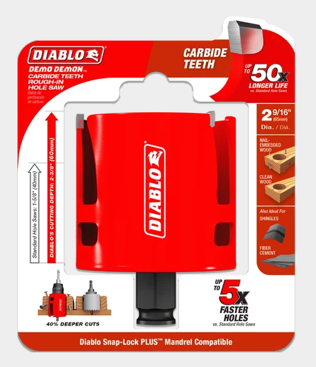 Diablo Tools DHS2563CTR 2-9/16" Demo Demon® Carbide Teeth Rough-In Hole Saw - Edmondson Supply