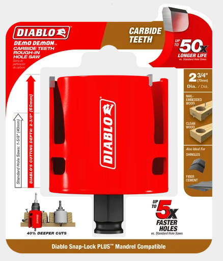 Diablo Tools DHS2750CTR 2-3/4" Demo Demon™ Carbide Teeth Rough-In Hole Saw - Edmondson Supply