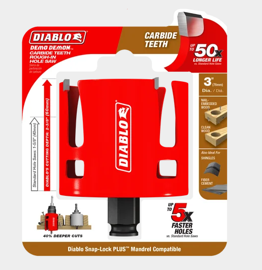 Diablo Tools DHS3000CTR 3" Demo Demon® Carbide Teeth Rough-In Hole Saw - Edmondson Supply