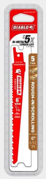 Diablo Tools DS0656BWR25 6” 6/12TPI Bi-Metal Reciprocating Saw Blade for Rough-In/Scrolling (25-Pack) - Edmondson Supply