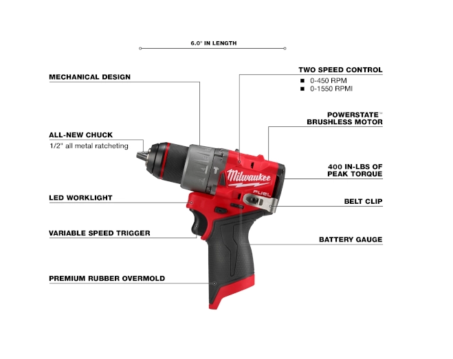 Milwaukee 3404-20 M12 FUEL™ 1/2" Hammer Drill/Driver - Edmondson Supply