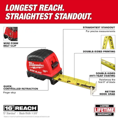Milwaukee 48-22-1216 Wide Blade Tape Measures - Edmondson Supply