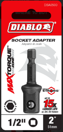 Diablo DSA0500 1/4" Hex to 1/2" Square Socket Adapter - Edmondson Supply