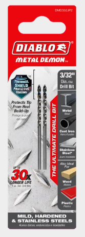Diablo Tools DMD332JP2 3/32" Metal Demon™ Drill Bits for Mild, Hardened and Stainless Steels (2-pk) - Edmondson Supply