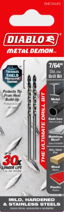 Diablo Tools DMD764JP2 7/64" Metal Demon™ Drill Bits for Mild, Hardened and Stainless Steels (2-pk) - Edmondson Supply
