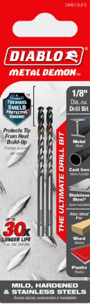 Diablo Tools DMD18JP2 1/8" Metal Demon™ Drill Bits for Mild, Hardened and Stainless Steels (2-pk) - Edmondson Supply