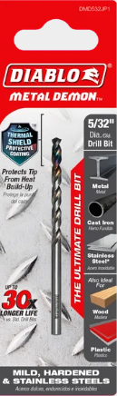 Diablo Tools DMD532JP1 5/32" Metal Demon™ Drill Bit for Mild, Hardened and Stainless Steels (2-pk) - Edmondson Supply