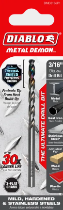 Diablo Tools DMD316JP1 3/16" Metal Demon™ Drill Bit for Mild, Hardened and Stainless Steels (2-pk) - Edmondson Supply