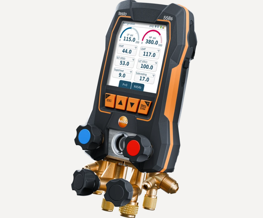 Testo 0564 5582 01 - 558s Smart Vacuum Kit - Smart digital manifold with wireless temperature and vacuum probes - Edmondson Supply