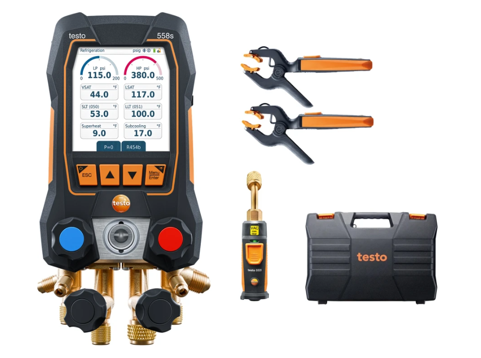 Testo 0564 5582 01 - 558s Smart Vacuum Kit - Smart digital manifold with wireless temperature and vacuum probes - Edmondson Supply