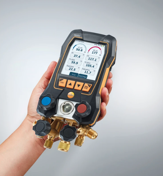 Testo 0564 5583 01 - 558s Smart Vacuum Kit with Filling Hoses - Smart Digital Manifold with Wireless Temperature and Vacuum Probes and 4-Hose Charging Set - Edmondson Supply