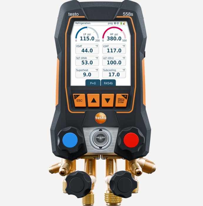 Testo 0564 5583 01 - 558s Smart Vacuum Kit with Filling Hoses - Smart Digital Manifold with Wireless Temperature and Vacuum Probes and 4-Hose Charging Set - Edmondson Supply
