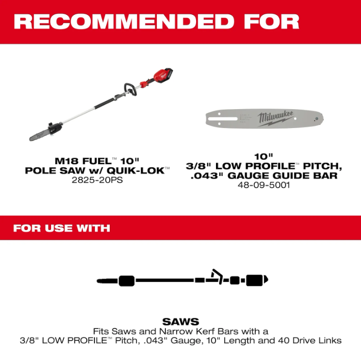 Milwaukee 49-16-2723 10" 3/8" LOW PROFILE™ Pitch, .043" Gauge Saw Chain - Edmondson Supply