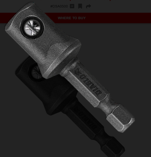 Diablo DSA0500 1/4" Hex to 1/2" Square Socket Adapter - Edmondson Supply