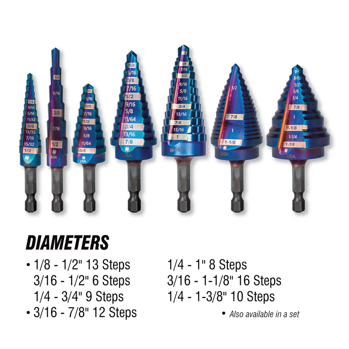 SPYDER 19025 Mach-Blue 1/8”-1/2” & 3/16”-7/8” Step Bit Set - Edmondson Supply