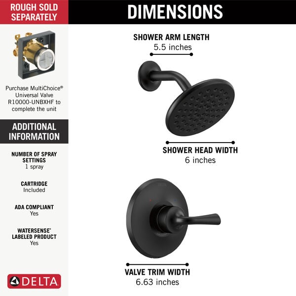 Delta KAYRA™ T14233-BL Monitor 14 Series Shower Trim In Matte Black
