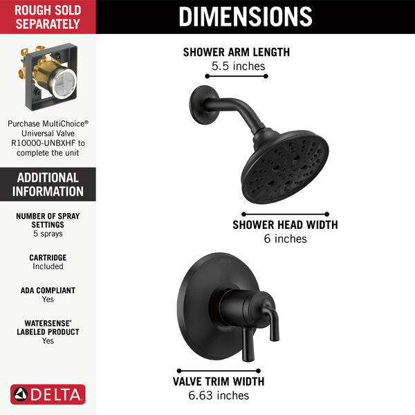 Delta KAYRA™ T17233-BL Monitor 17 Series Shower Trim In Matte Black