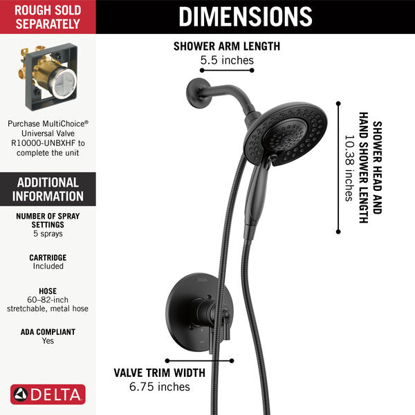 Delta T17235-BL-I SAYLOR™ Monitor® 17 Series Shower Trim With In2ition® In Matte Black