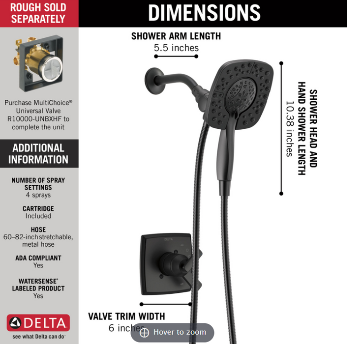 Delta Faucet T17264-BL-I ASHLYN™ Monitor® 17 Series Shower Trim With In2ition® In Matte Black