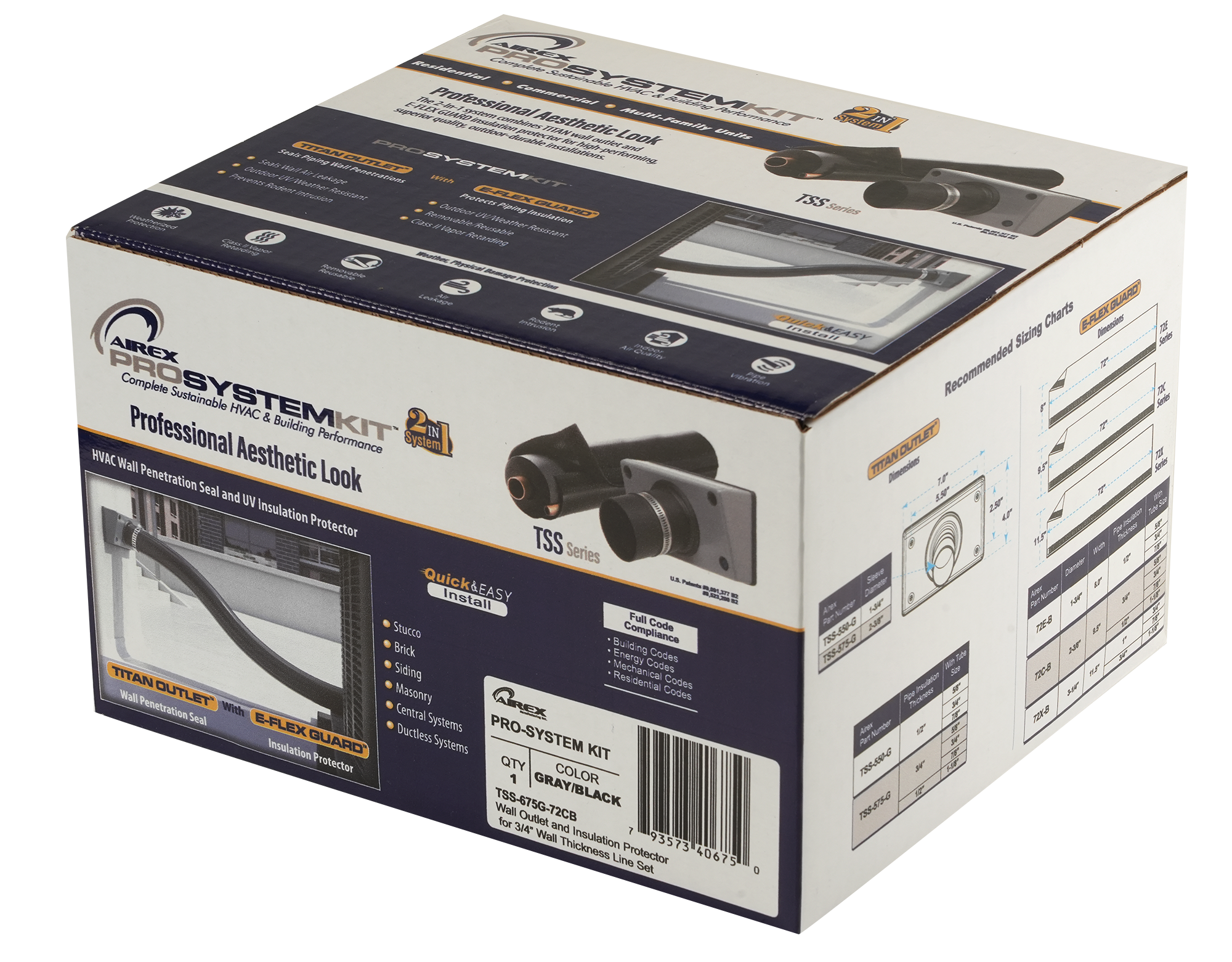 Airex TSS-675G-72C-B PRO-SYSTEM KIT for 5/8" - 7/8" Line Sets with 3/4" Wall Insulation, Gray/Black (TITAN OUTLET &amp; E-FLEX GUARD), for SIDING - Edmondson Supply