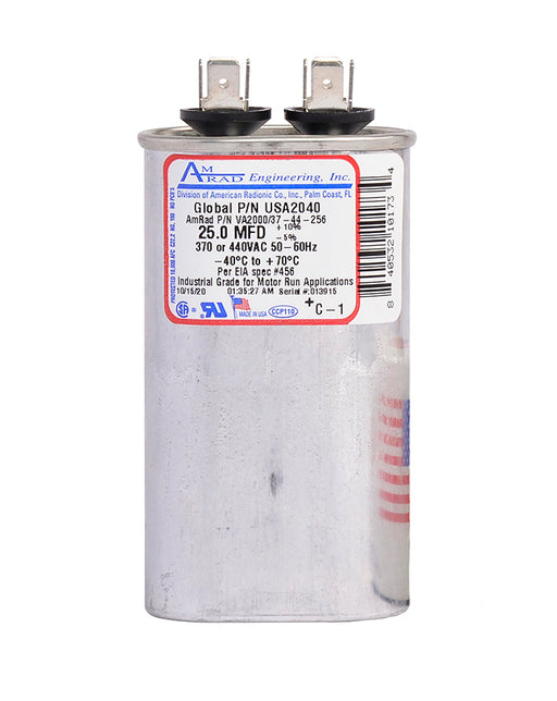 MARS USA2040 AmRad 25 MFD 370/440V Oval Motor Run Capacitor - Edmondson Supply