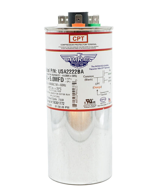 MARS USA2222BA AmRad 80/5 MFD 370/440V Round Motor Dual Run Capacitor - Edmondson Supply