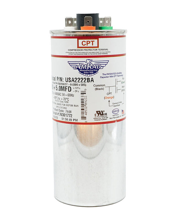 MARS USA2222BA AmRad 80/5 MFD 370/440V Round Motor Dual Run Capacitor - Edmondson Supply