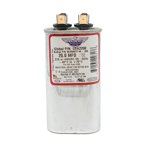 MARS USA2260 AmRad 20 MFD 370/440V Oval Motor Run Capacitor - Edmondson Supply