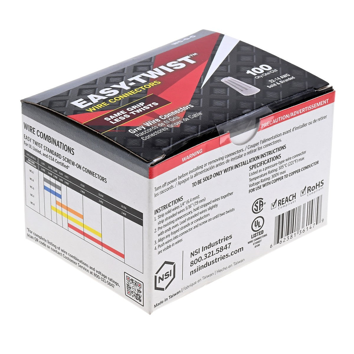 NSI WC-G-C Standard Grey Easy Twist, 22-14 Awg – Carton Of 100 - Edmondson Supply