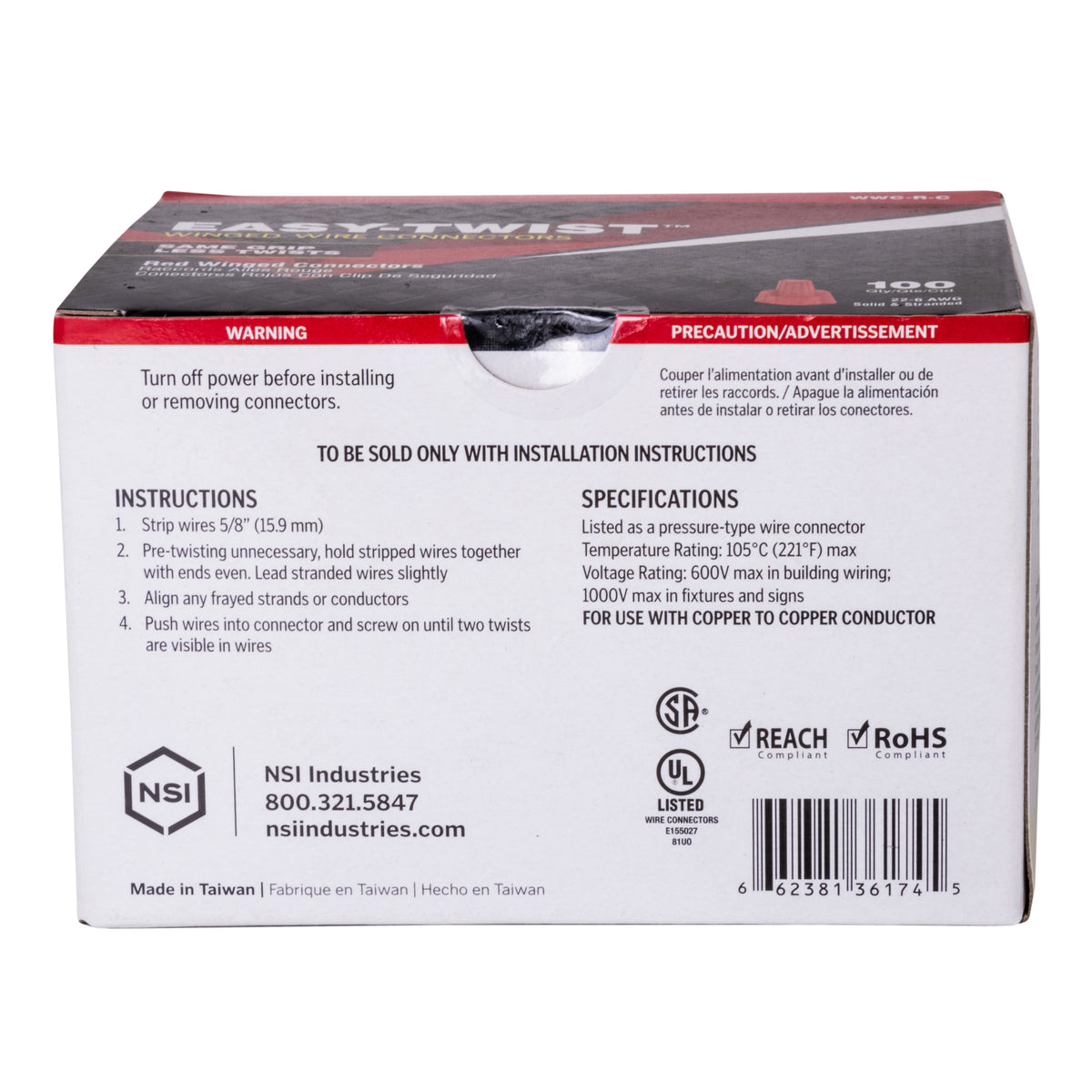 NSI WWC-R-C Winged Red Easy Twist, 18-8 Awg - Carton of 100 - Edmondson Supply