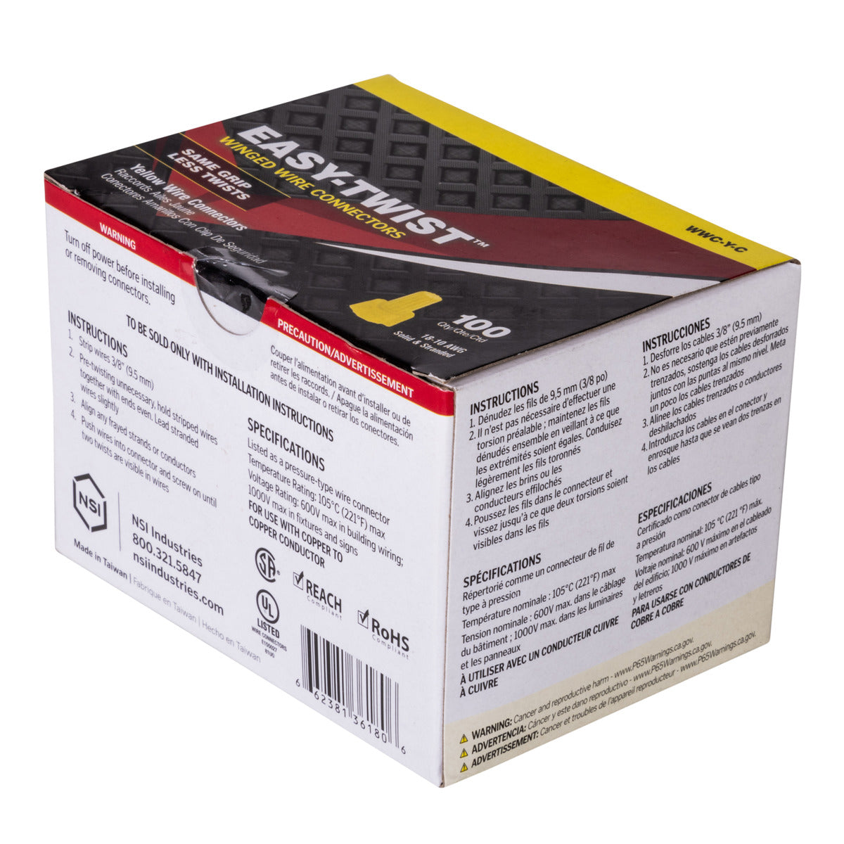 NSI Easy-Twist Yellow Winged Wire Connector with Quick-Grip Spring, 100 Carton