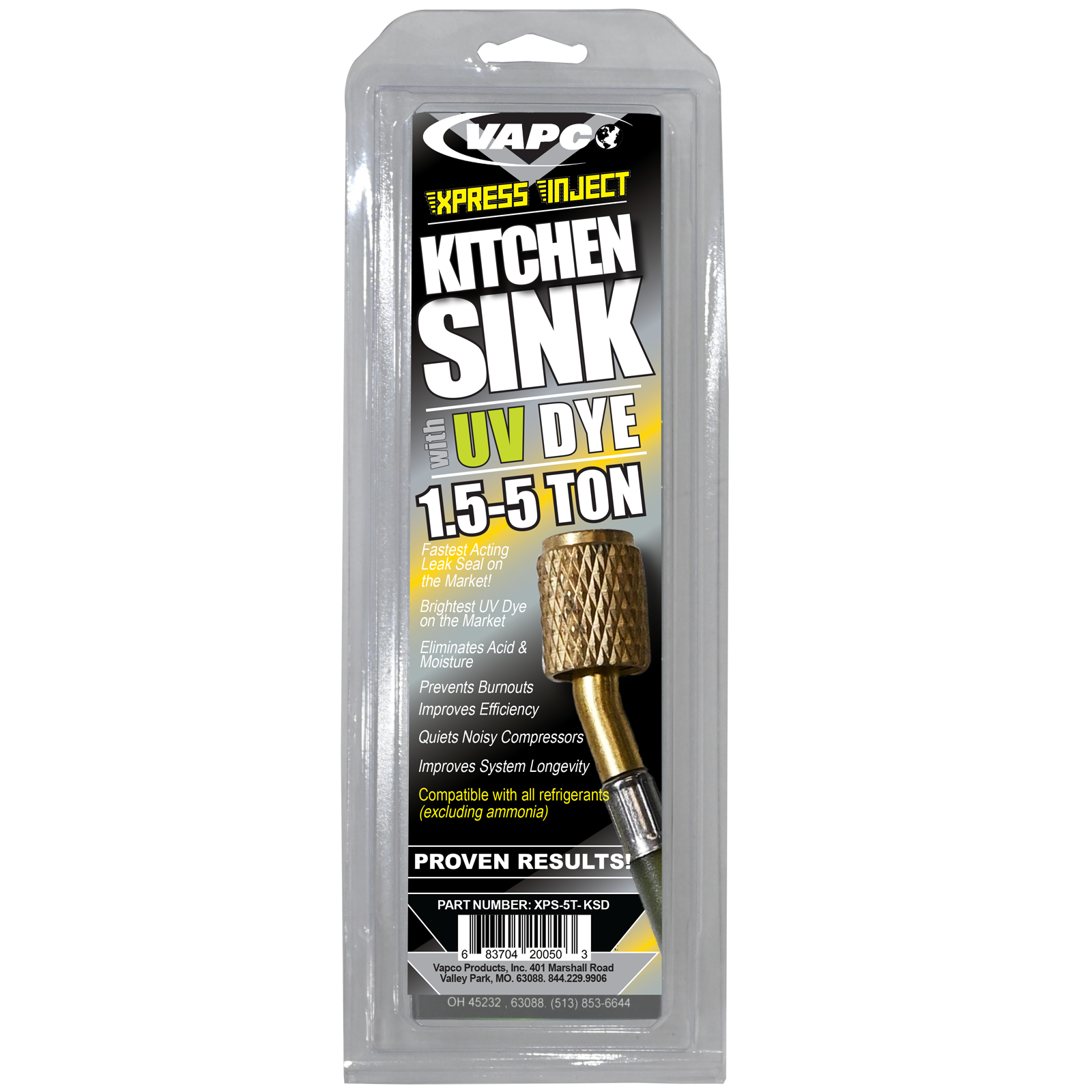 Vapco Products XPS-5T-KSD Xpress Kitchen Sink Direct Inject AC Leak Sealant/UV Dye/Acid & Moisture Protection, 1.5 to 5 Tons - Edmondson Supply
