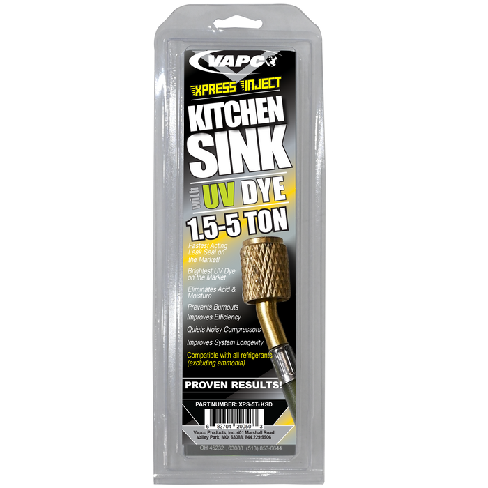 Vapco Products XPS-5T-KSD Xpress Kitchen Sink Direct Inject AC Leak Sealant/UV Dye/Acid & Moisture Protection, 1.5 to 5 Tons - Edmondson Supply