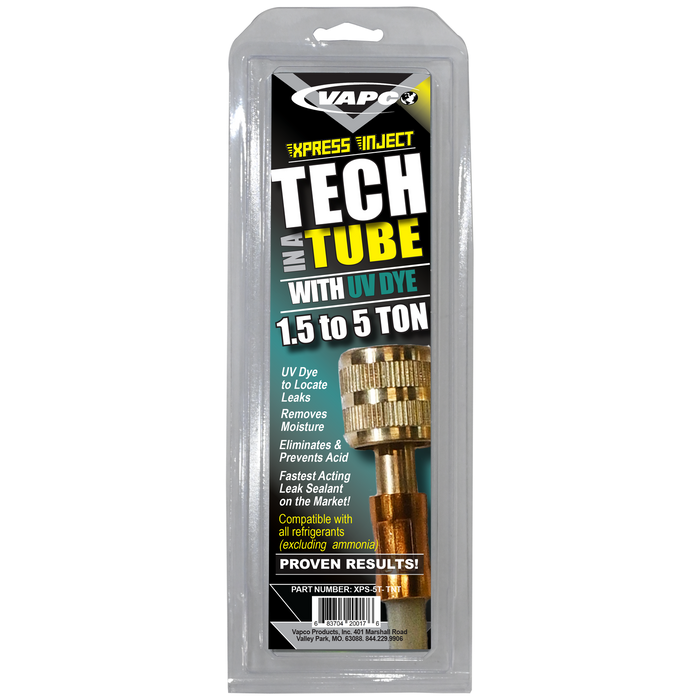 Vapco Products XPS-5T-TNT Xpress Tech In A Tube Direct Inject AC Leak Sealant/UV Dye/Acid & Moisture Protection, 1.5 to 5 Tons