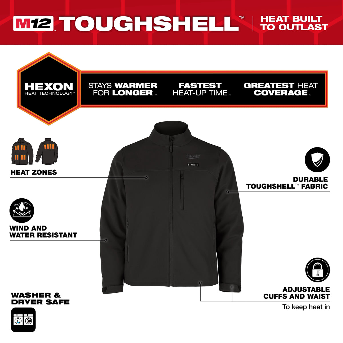 Milwaukee M100B-212X M12™ Heated TOUGHSHELL™ Work Jacket (Black, Size 2XL) - Edmondson Supply