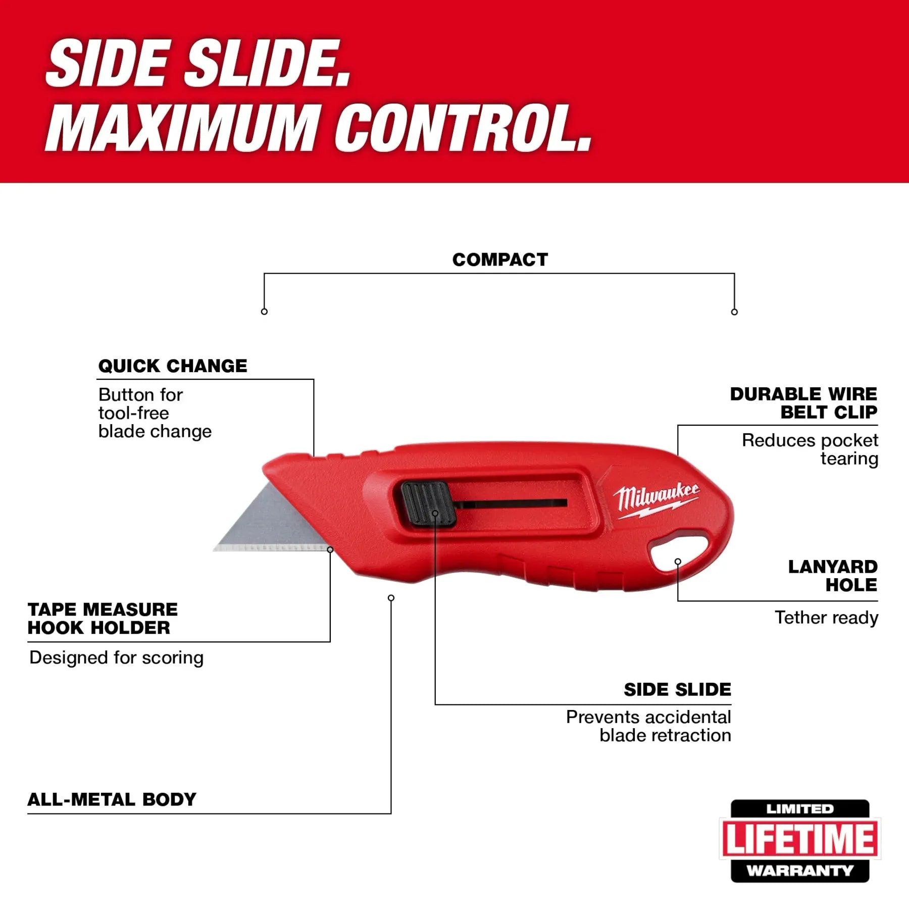 Milwaukee 48-22-1516 Compact Side Slide Utility Knife - Edmondson Supply