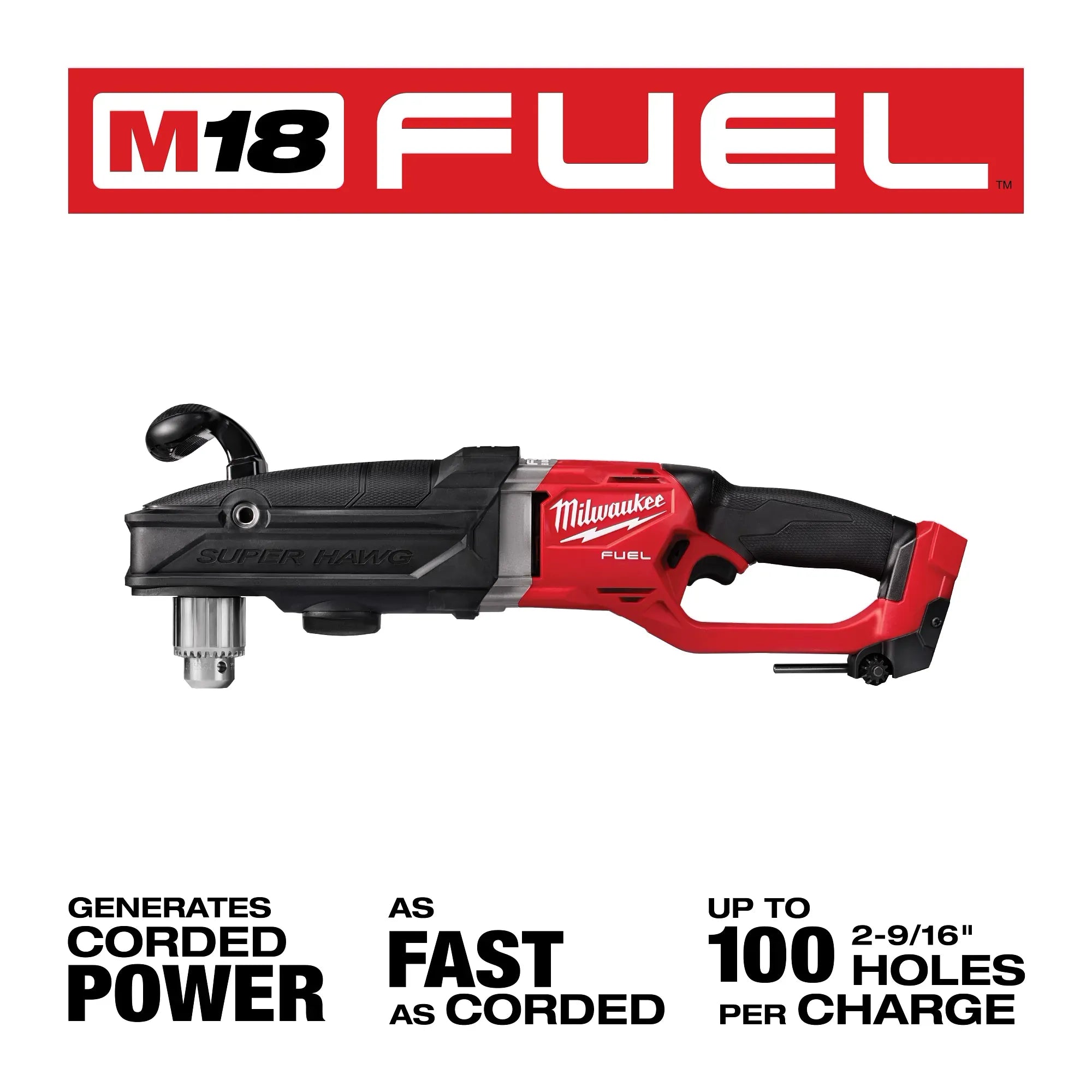 Milwaukee 2809-20 M18 FUEL™ SUPER HAWG™ 1/2" Right Angle Drill (Bare Tool) - Edmondson Supply
