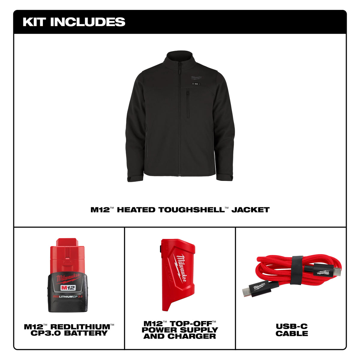 Milwaukee M100B-212X M12™ Heated TOUGHSHELL™ Work Jacket (Black, Size 2XL) - Edmondson Supply