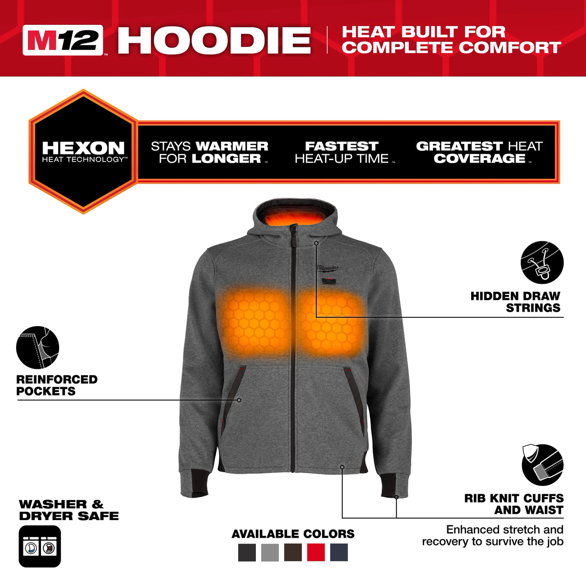 Milwaukee M200G-21XL M12™ Heated Full-Zip Hoodie (Gray, Size XL) - Edmondson Supply