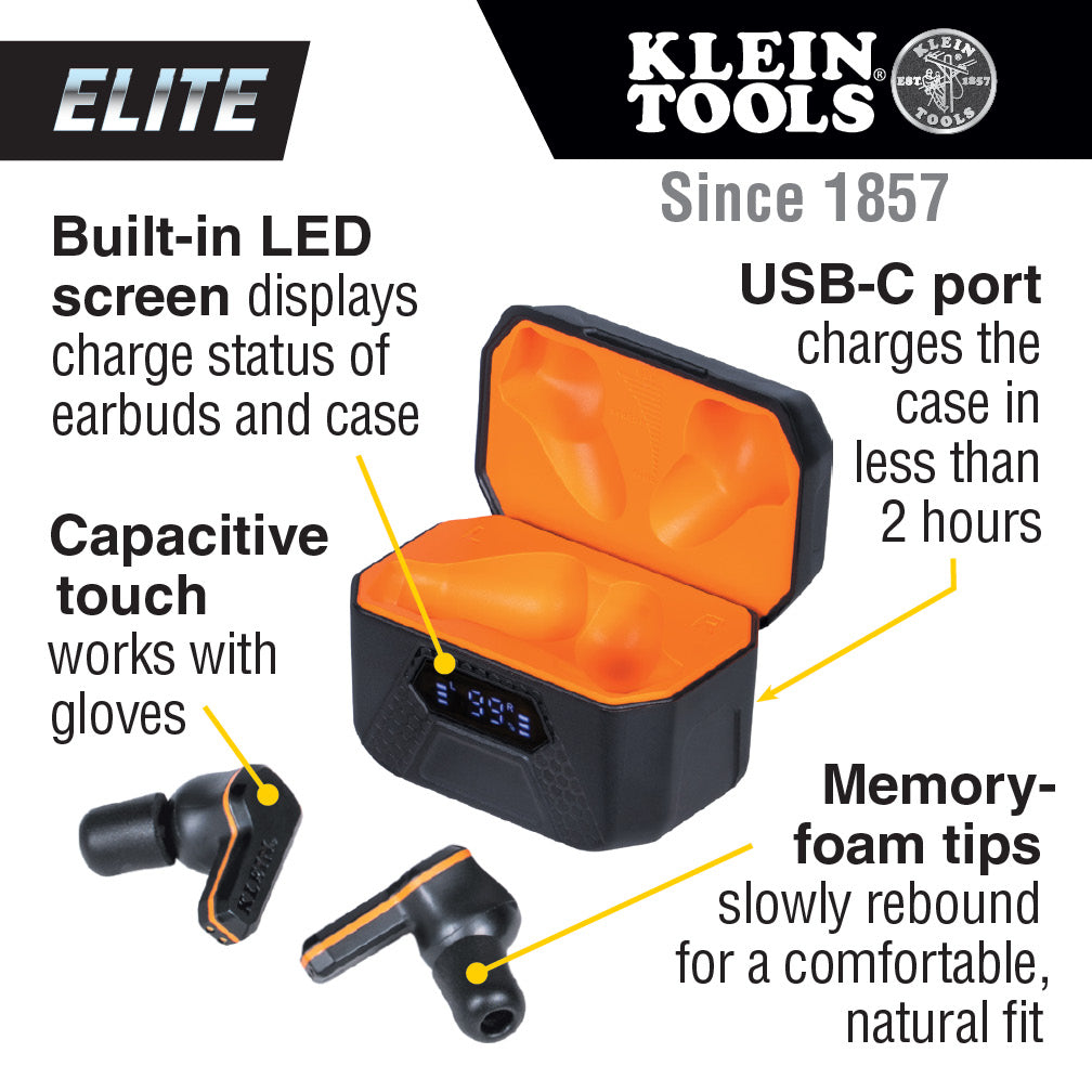 Klein Tools AESEB2 ELITE Bluetooth® Jobsite Earbuds - Edmondson Supply