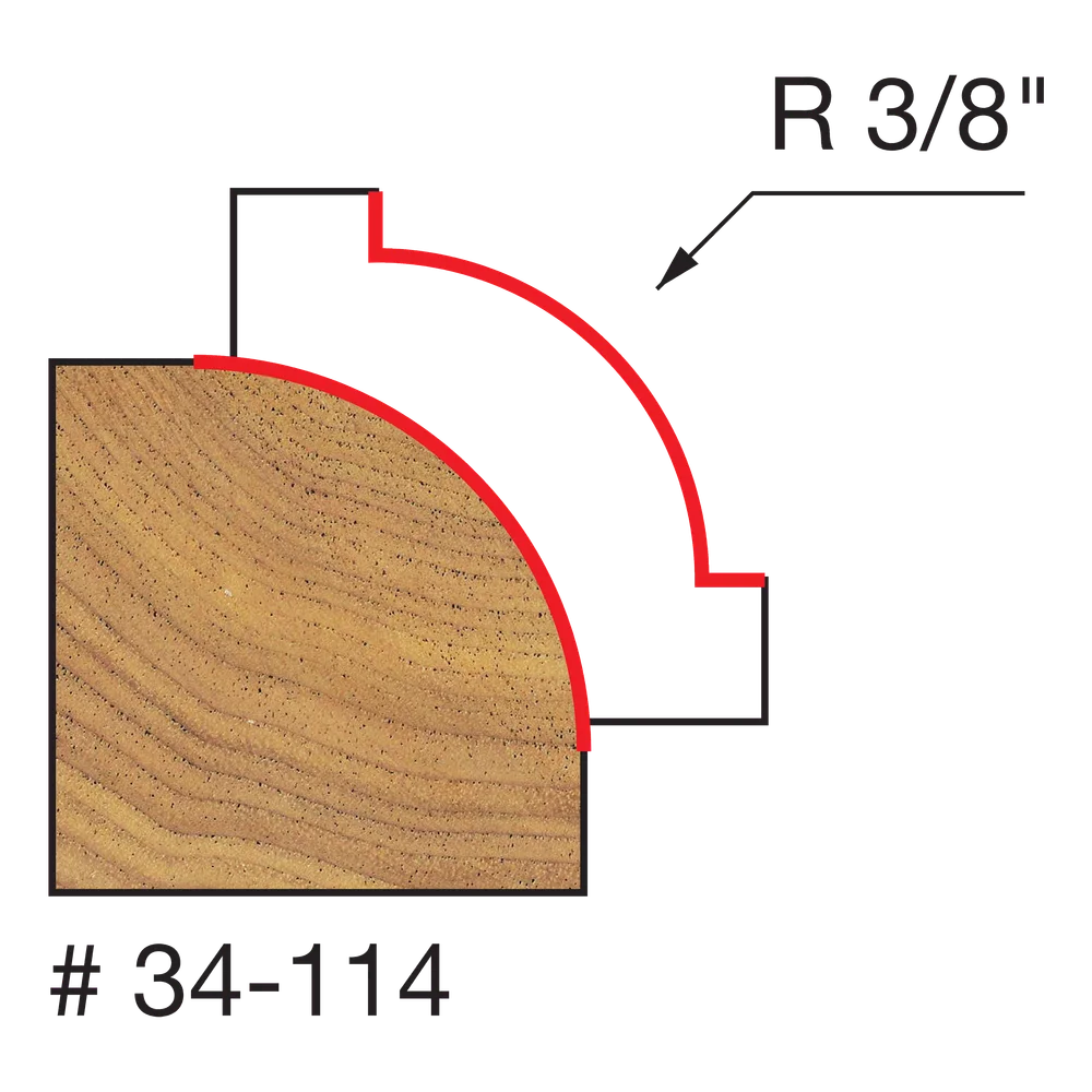 Freud 34-114 3/8" Radius Rounding Over Bit (Shank dia. 1/4") - Edmondson Supply