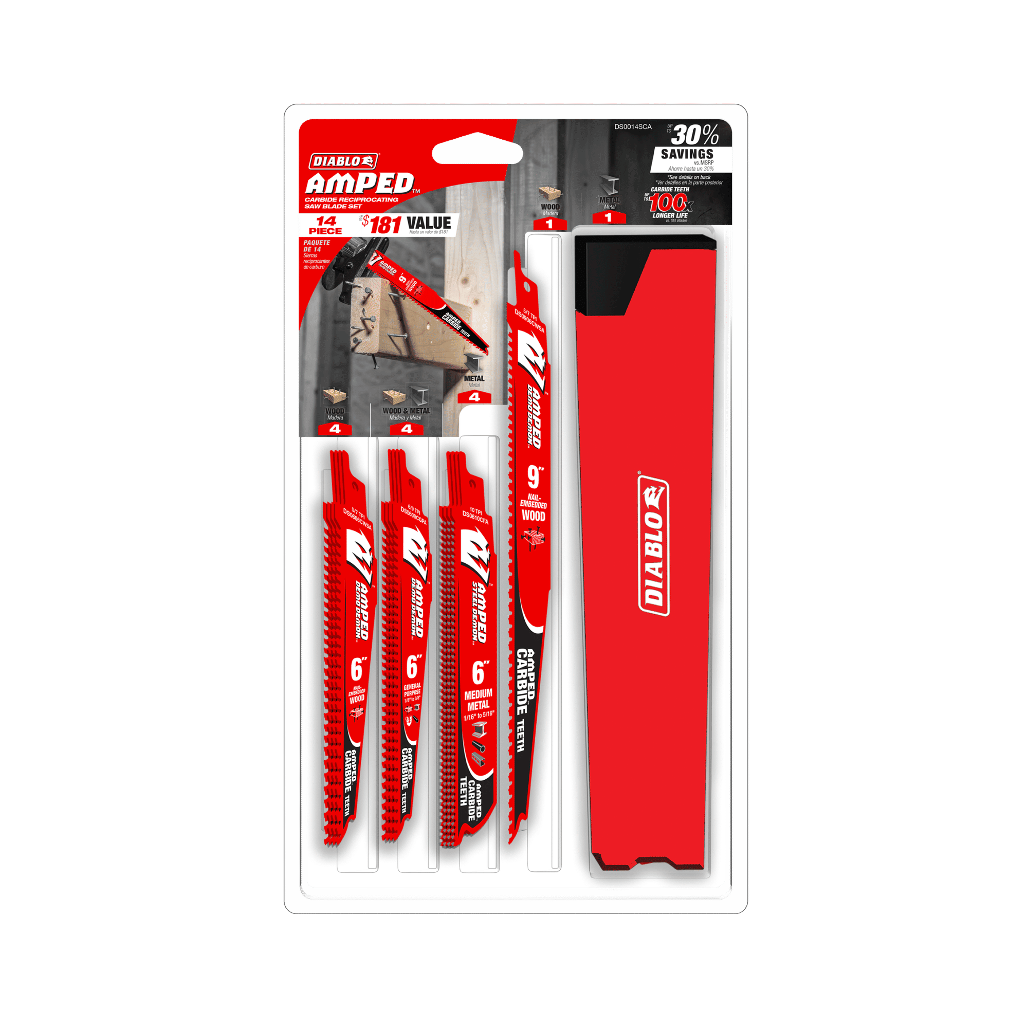 Diablo Tools DS0014SCA AMPED™ Demo Demon™ & Steel Demon™ Carbide Teeth Reciprocating Blade Set(14-pc ) - Edmondson Supply